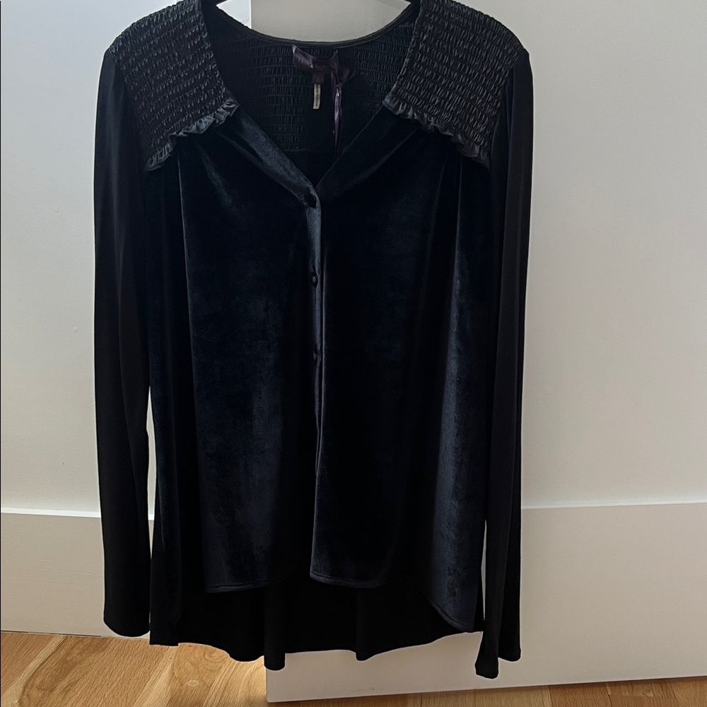 NWT Hale Bob Black Velvet Blouse